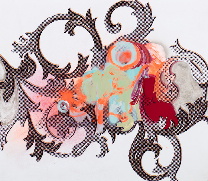 Wolfgang Ellenrieder: Rosette, 2019, Pigmentdruck und Öl auf Nessel, 41 x 47 cm

